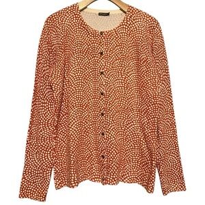 J. McLaughlin Size S Red White Patterned Cotton Blend Button Up Sweater Cardigan